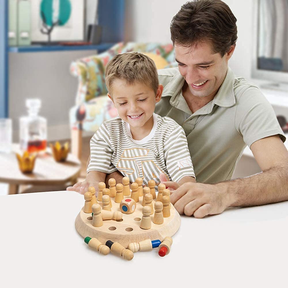 Wooden Memory Chess Game, BLOWEST Colorful Memory Chess, Funny Block Board Game, Early Educational Toy, Brain Training Games for Kids