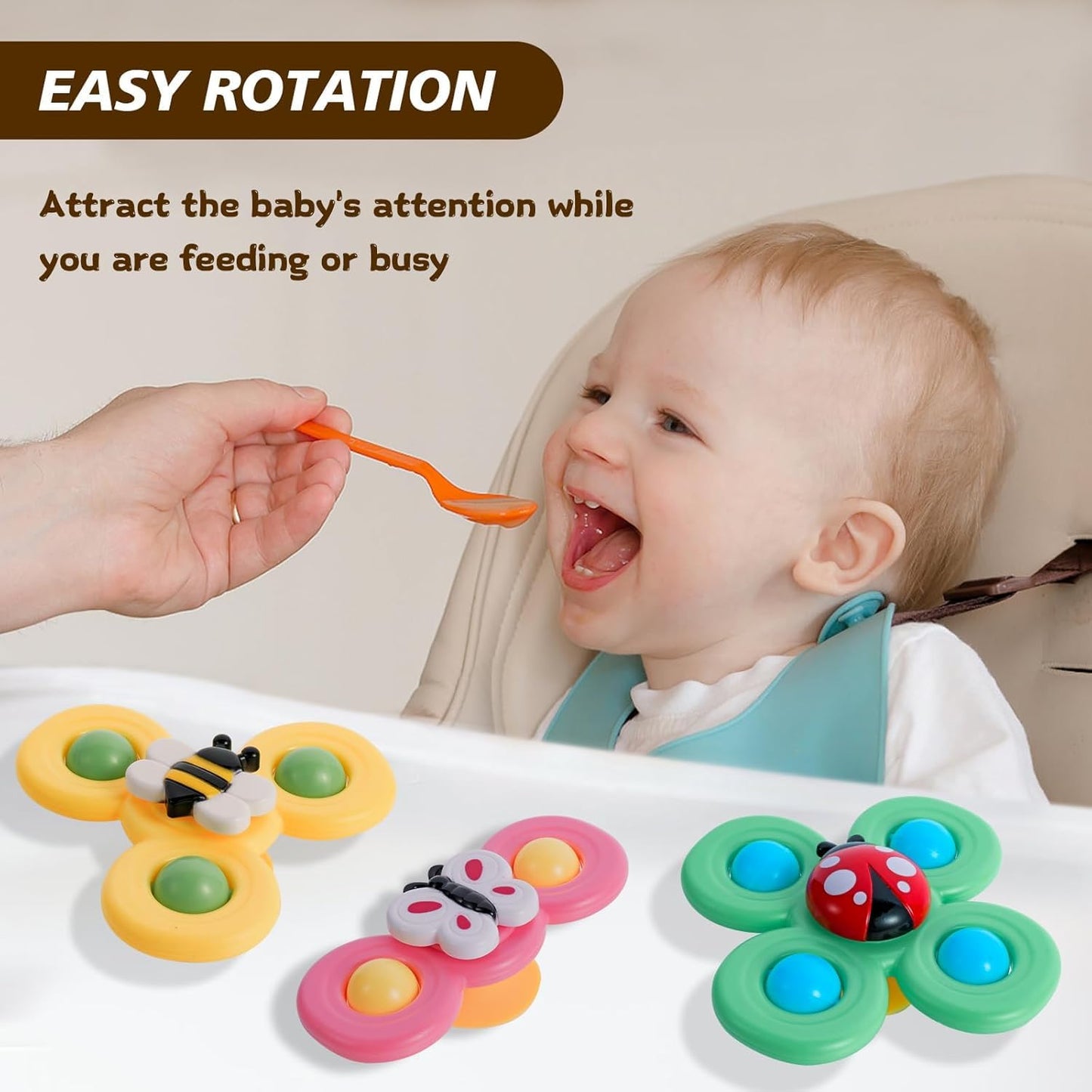 Suction Spinner Toys for Babies β Pack of 3 (Butterfly, Bee & Ladybug) | Insect-Themed Sensory Toys for Toddlers | Bath, Highchair & Travel Use
