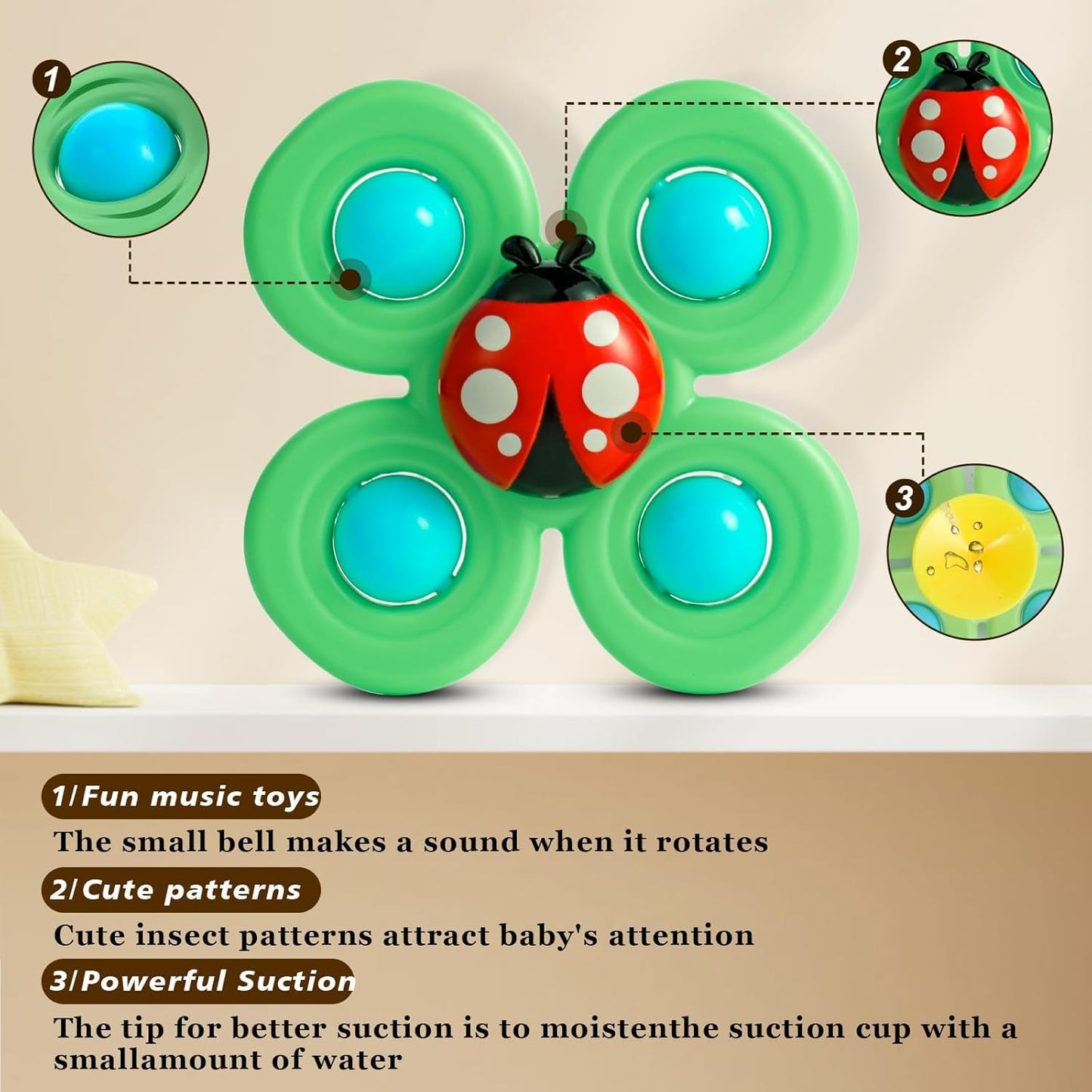Suction Spinner Toys for Babies β Pack of 3 (Butterfly, Bee & Ladybug) | Insect-Themed Sensory Toys for Toddlers | Bath, Highchair & Travel Use