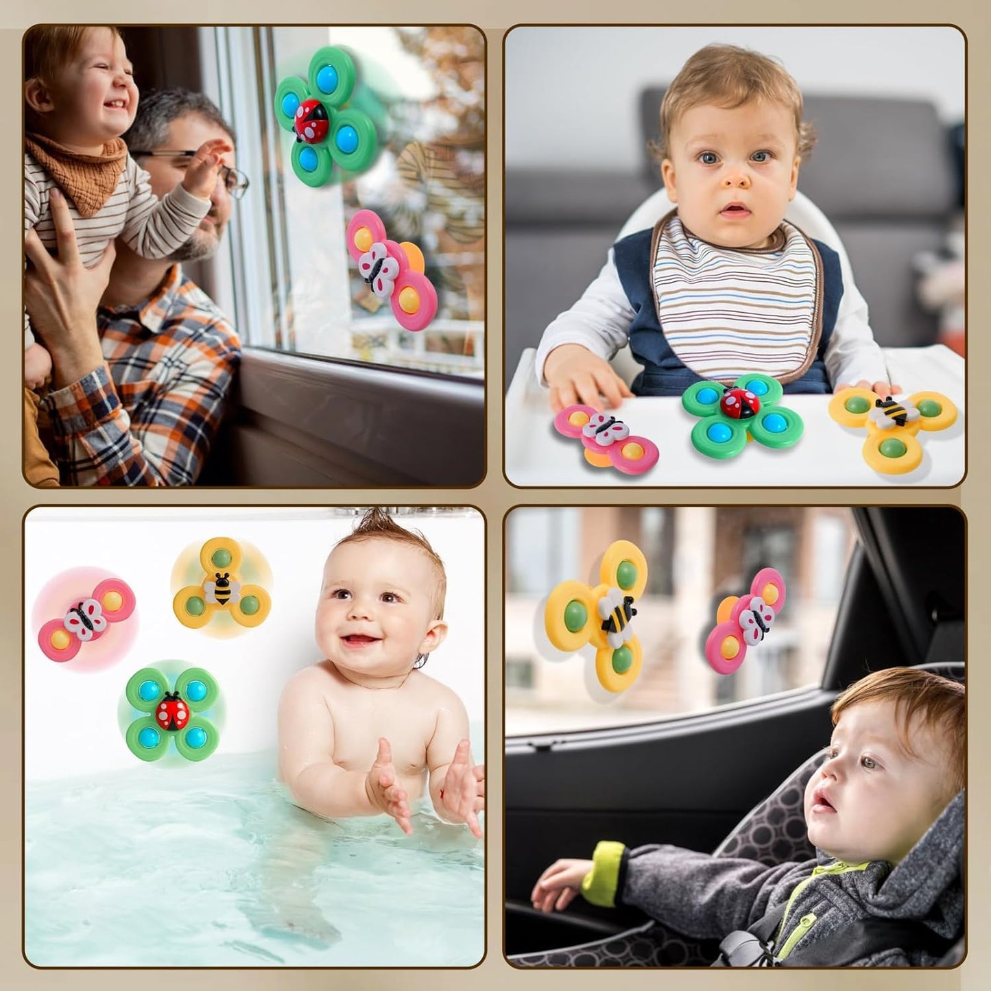 Suction Spinner Toys for Babies β Pack of 3 (Butterfly, Bee & Ladybug) | Insect-Themed Sensory Toys for Toddlers | Bath, Highchair & Travel Use