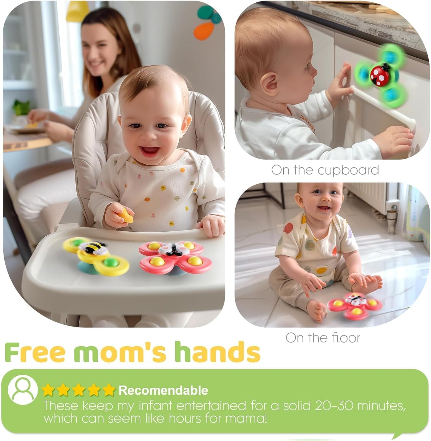 Suction Spinner Toys for Babies β Pack of 3 (Butterfly, Bee & Ladybug) | Insect-Themed Sensory Toys for Toddlers | Bath, Highchair & Travel Use