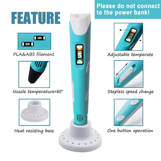 Toys Market 3D Pen for Kids with USB Cable with Filament 3D Drawing Pen 3D Printer Pen Creative Fun Toys for Kids (Blue)