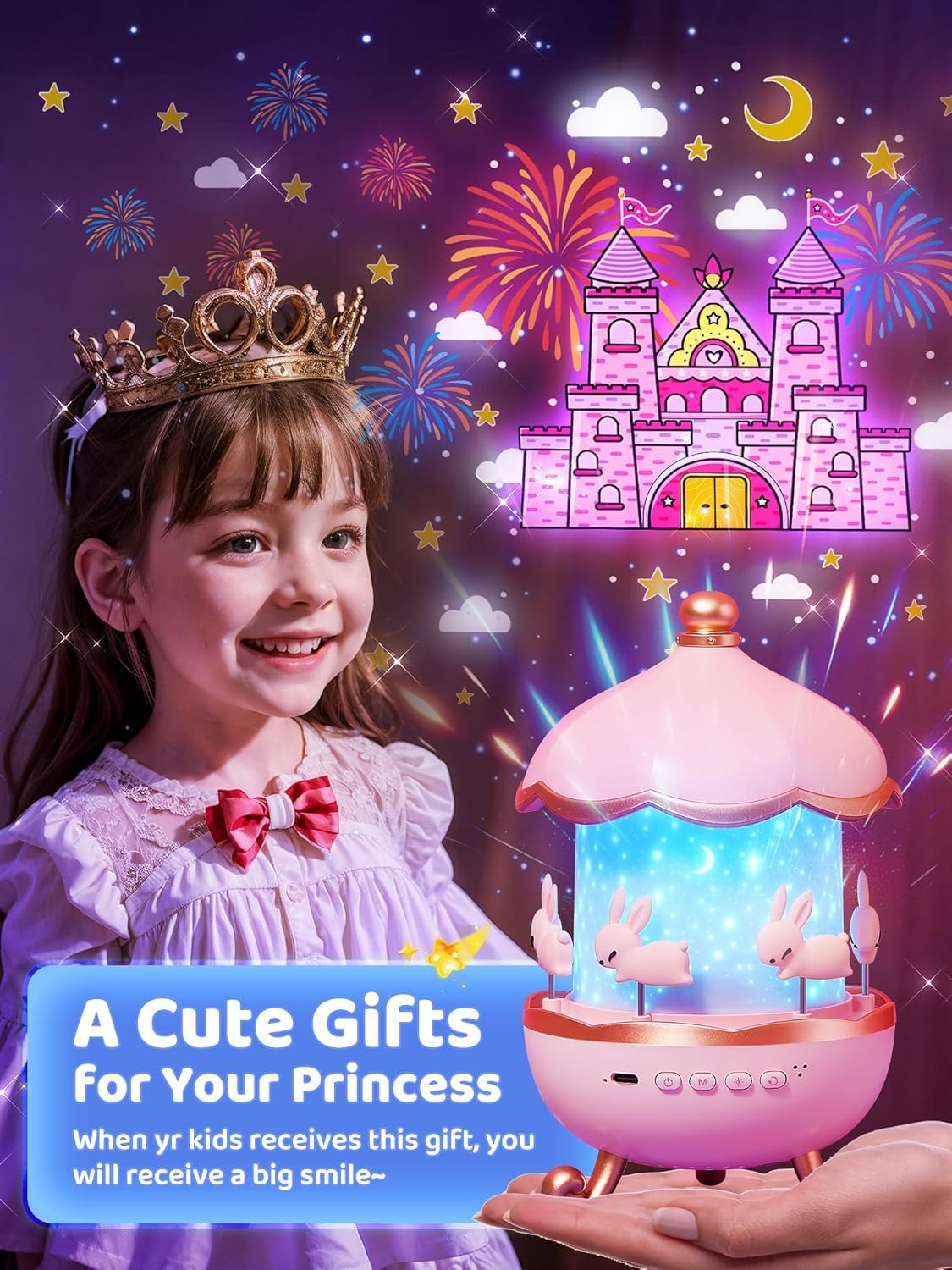 Rotating Projector Lamp Star Projector Night Light for Kids Baby Sound Machine Night Light for Room