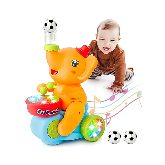 Musical Walking Elephant Drummer Toy with Flashing Light, Sound & Blowing Ball