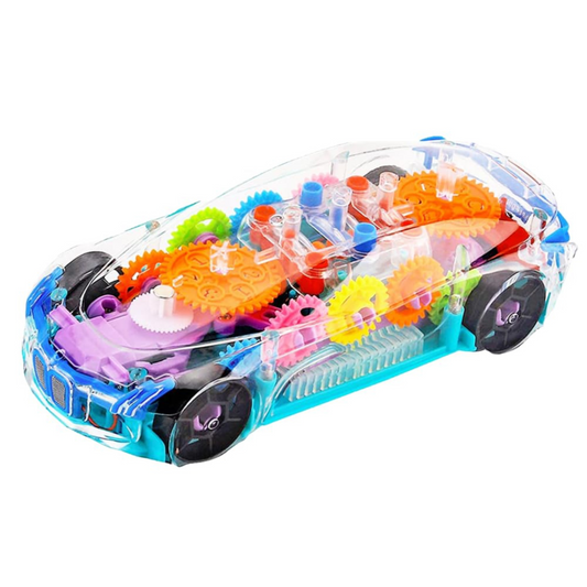 Transparent Mechanical GEAR Car|360° Auto Rotating Sensor Car|Gear Machine Vehicle with Multicolor LED Light & Music| Battery Operated