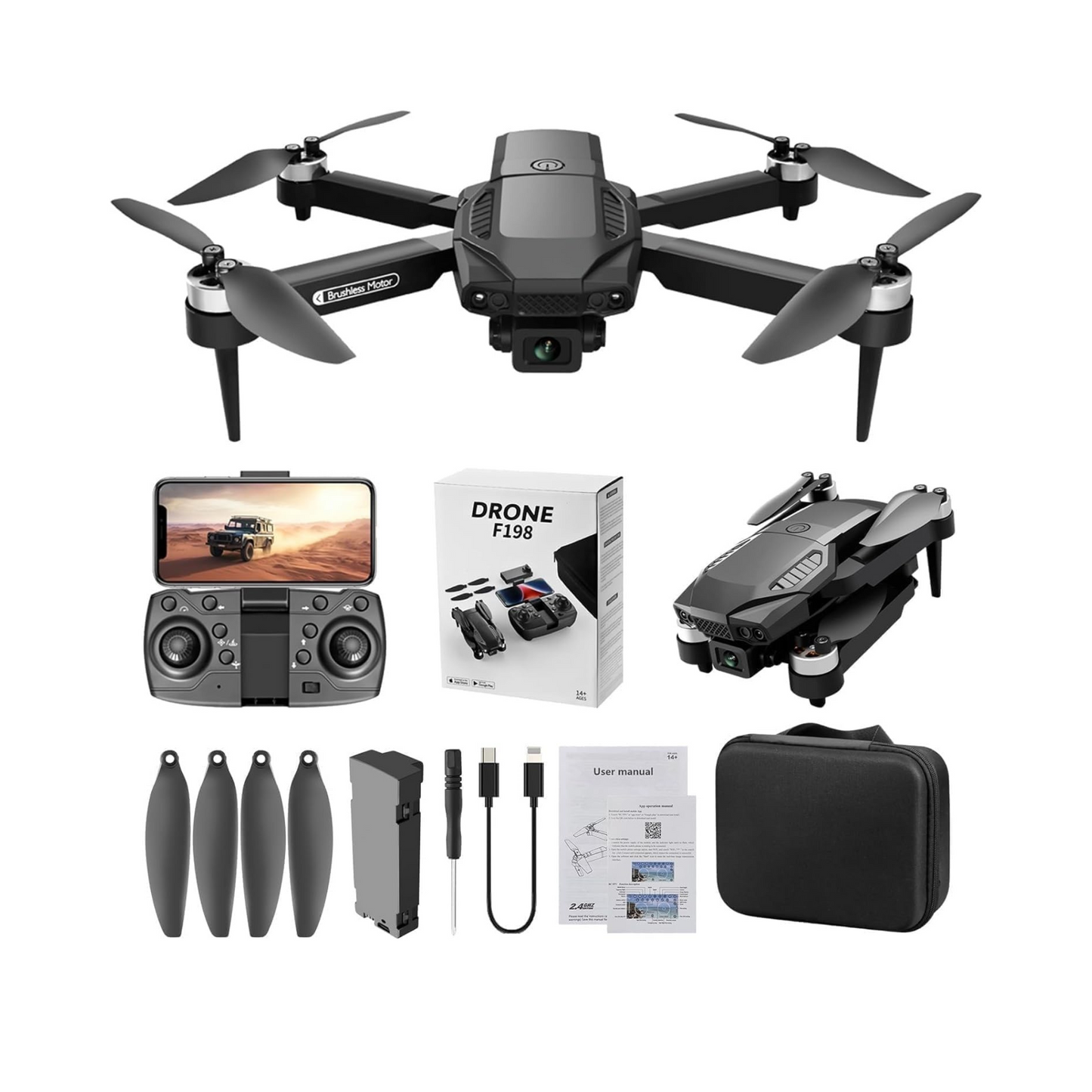 Drone with 4K 1080p HD Dual Camera Brushless Motor, One Click Takeoff/Landing 360° Flip Rolling Gesture Control Wi-Fi Camera Remote Control Drone with Follow Me Function 1 x 1800mAh Battery