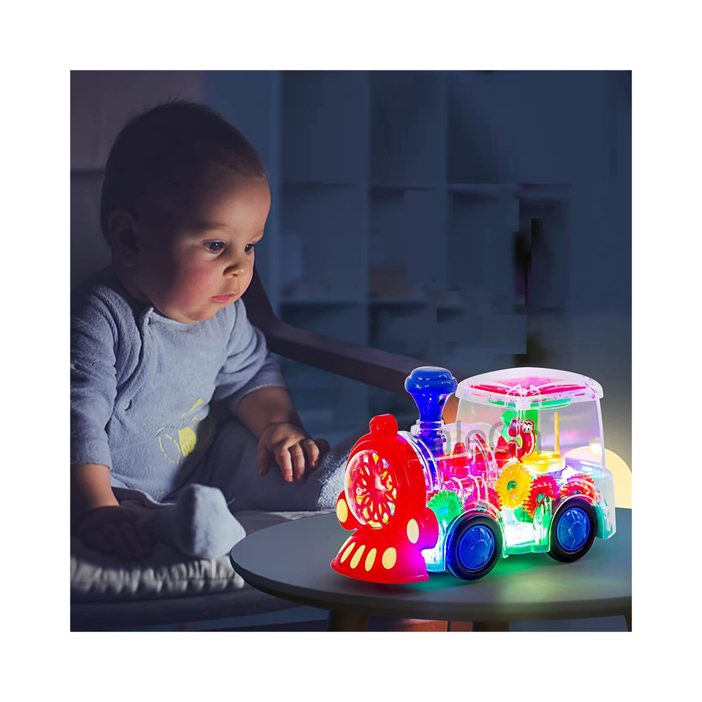 Big Size Electric Gear Train Toys with Cool Light & Sound Effect Automatic 360 Degree Rotating Transparent Gear Train Engine Gear Mechanical Concept Educational Toys