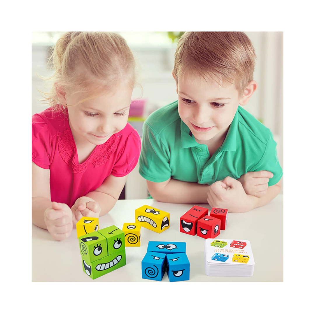 Emoji Cube Face Change Game for Kids, Learning Educational Emotion Change Blocks, Cute Face Changing Cube, Expressions Puzzles Toy