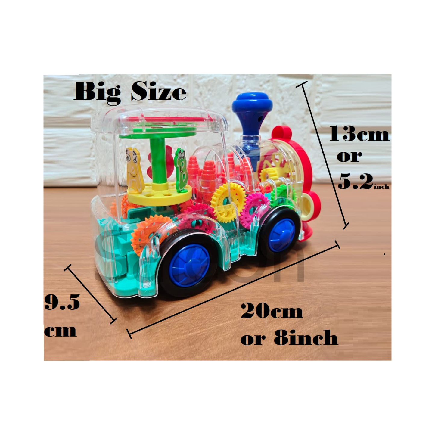 Big Size Electric Gear Train Toys with Cool Light & Sound Effect Automatic 360 Degree Rotating Transparent Gear Train Engine Gear Mechanical Concept Educational Toys