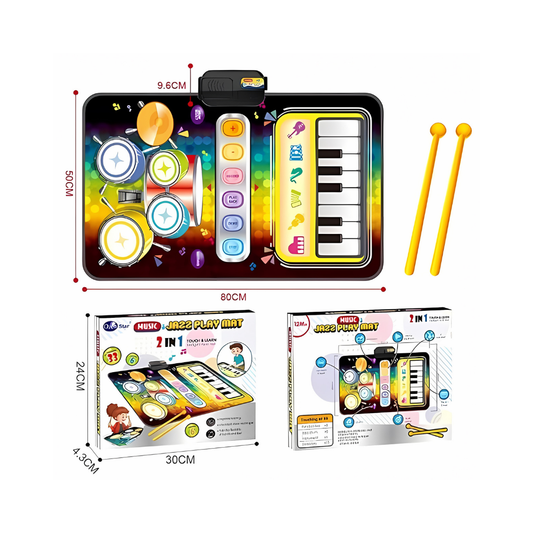 2in1 Musical Playmat for Kids with Piano Keyboard and Drum Set Battery