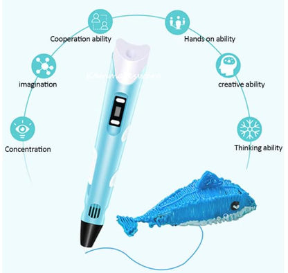 Toys Market 3D Pen for Kids with USB Cable with Filament 3D Drawing Pen 3D Printer Pen Creative Fun Toys for Kids (Blue)