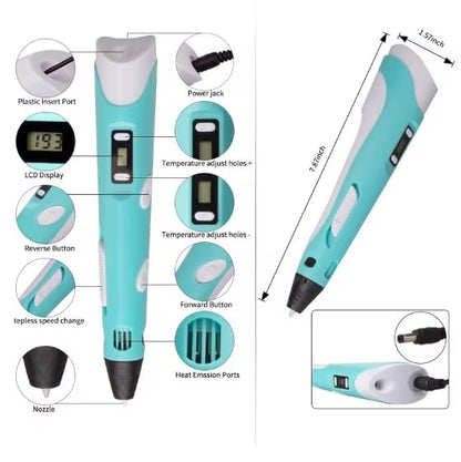 Toys Market 3D Pen for Kids with USB Cable with Filament 3D Drawing Pen 3D Printer Pen Creative Fun Toys for Kids (Blue)
