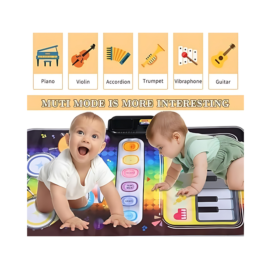 2in1 Musical Playmat for Kids with Piano Keyboard and Drum Set Battery