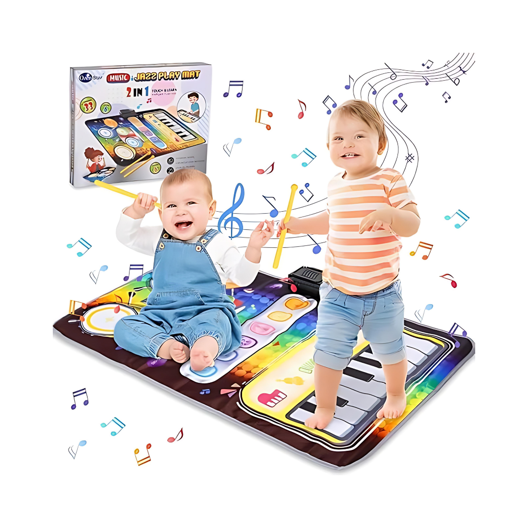 2in1 Musical Playmat for Kids with Piano Keyboard and Drum Set Battery