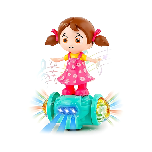 360 Degree Rotating Musical Dancing Girl Doll  with Flashing Lights and Bump n Go Action