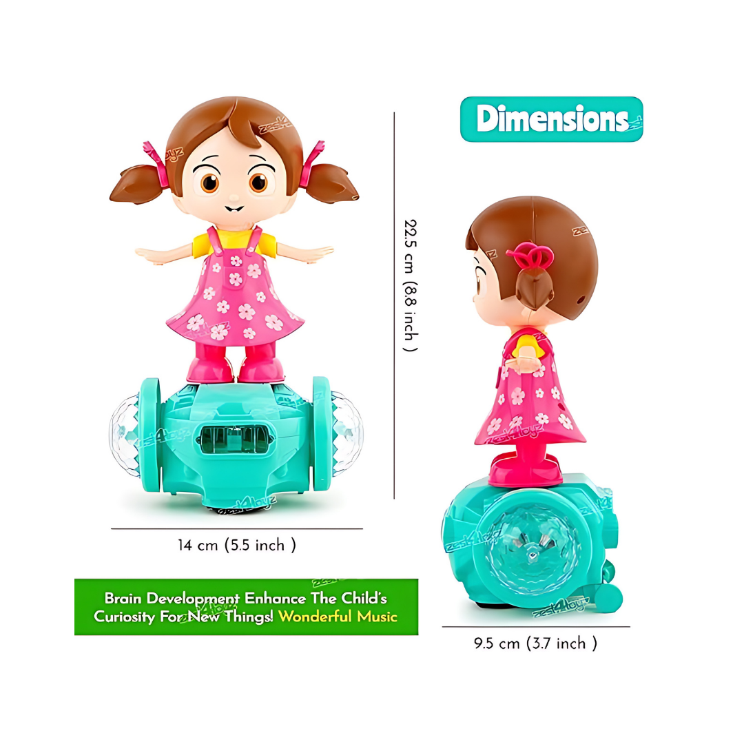 360 Degree Rotating Musical Dancing Girl Doll  with Flashing Lights and Bump n Go Action