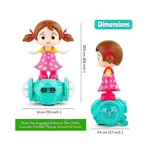 360 Degree Rotating Musical Dancing Girl Doll  with Flashing Lights and Bump n Go Action