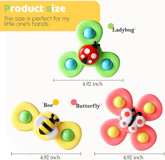 Suction Spinner Toys for Babies – Pack of 3 (Butterfly, Bee & Ladybug) | Insect-Themed Sensory Toys for Toddlers | Bath, Highchair & Travel Use