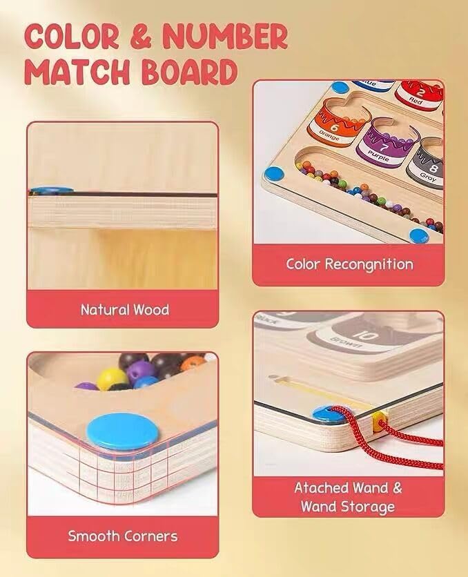 Magnetic Color and Number Maze Board Puzzle Counting, Matching and Fine Motor Skills Activity