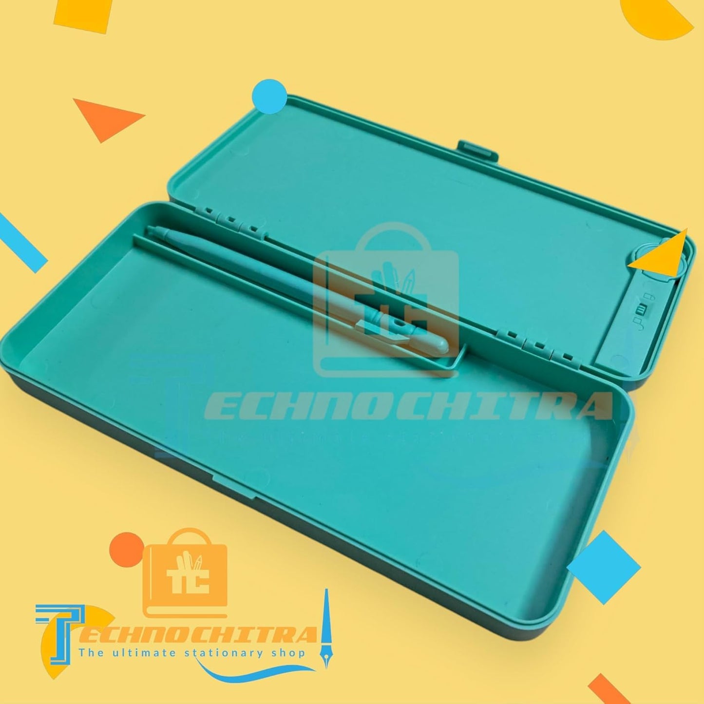 LCD Writing Tablet Pencil Box - Geometry Box with Rewritable LCD Screen, Built-in Lock, and Spacious Storage for Kids and Adults