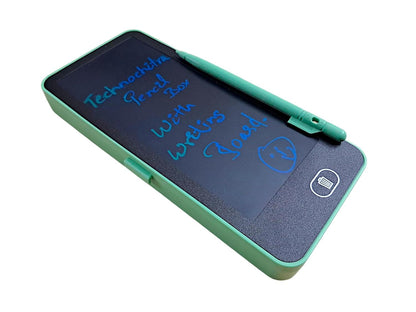 LCD Writing Tablet Pencil Box - Geometry Box with Rewritable LCD Screen, Built-in Lock, and Spacious Storage for Kids and Adults