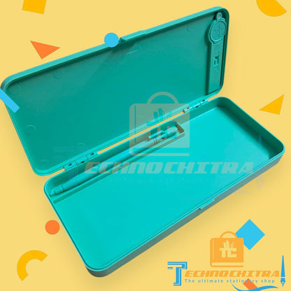 LCD Writing Tablet Pencil Box - Geometry Box with Rewritable LCD Screen, Built-in Lock, and Spacious Storage for Kids and Adults
