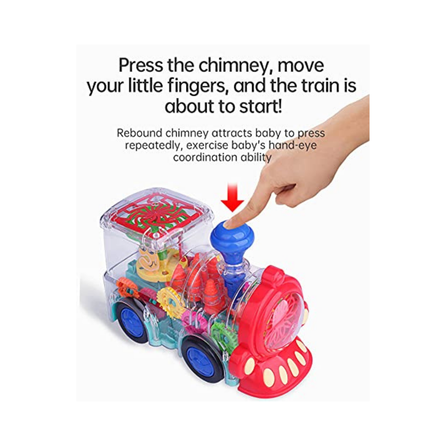 Big Size Electric Gear Train Toys with Cool Light & Sound Effect Automatic 360 Degree Rotating Transparent Gear Train Engine Gear Mechanical Concept Educational Toys