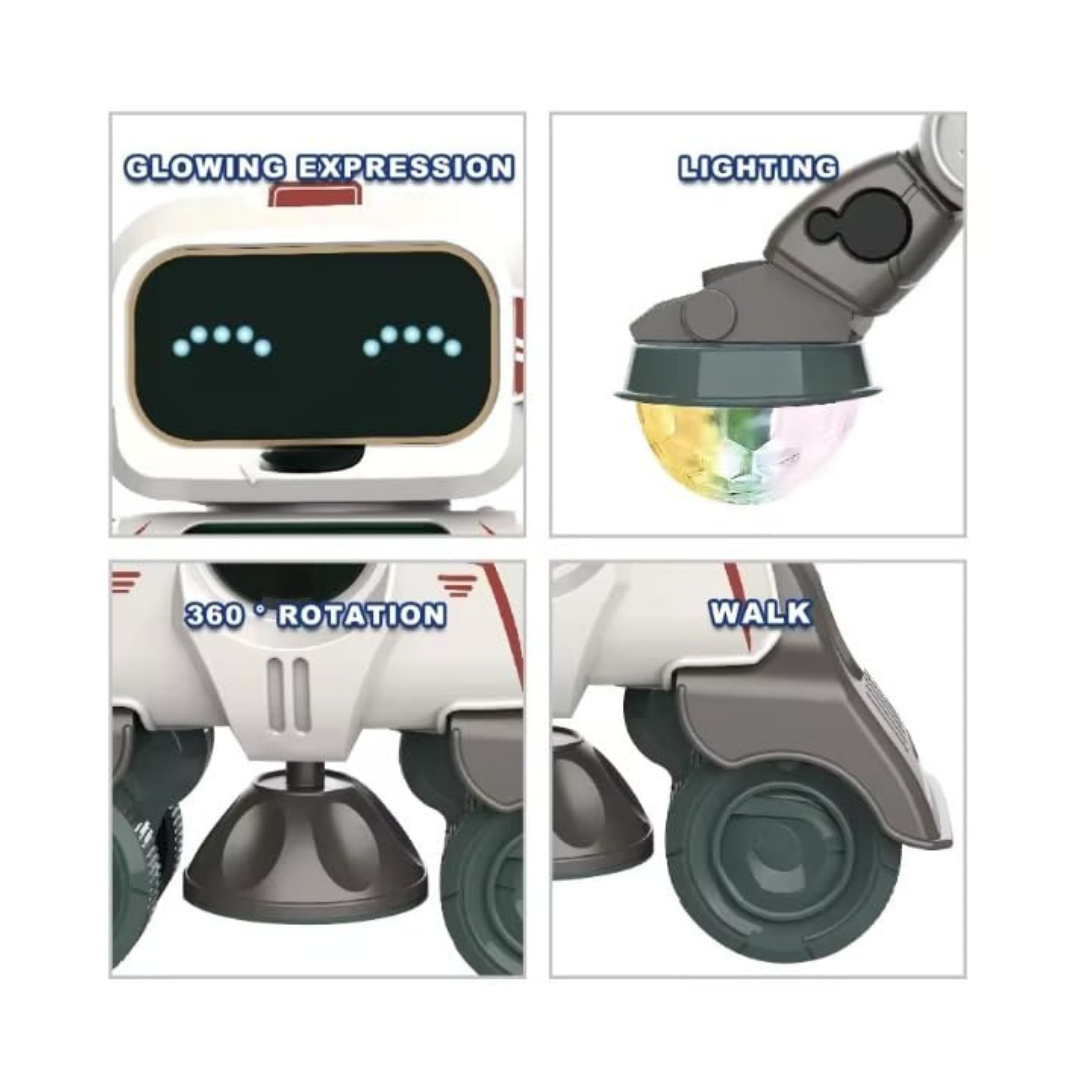 Smart Dancing Robot Toy with Pleasant Flashing Lights, Music, B/O Mode & 360° Rotation for Kid