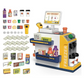 Cash Register Playset for Kids Pretend Play Mini Supermarket Cashier Grocery Store with Money, Scanner, Coffee Machine,Credit Card and Play Foods, Gift for Toddler