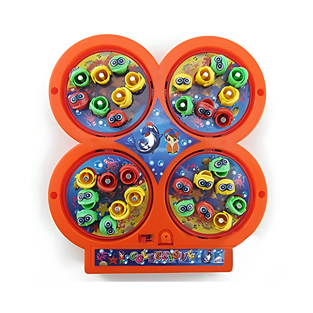 Musical Fish Catching Game Toy Set with 4 Rotating Fish Ponds On Board