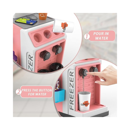 Cash Register Playset for Kids Pretend Play Mini Supermarket Cashier Grocery Store with Money, Scanner, Coffee Machine,Credit Card and Play Foods, Gift for Toddler